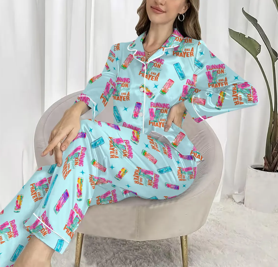 Running On Alani and Chaos Pajamas Set for Women, Coquette Alani Pjs, Funny Energy Drink Pajamas, Chaos Coordinator Pjs, Mental Health Pjs