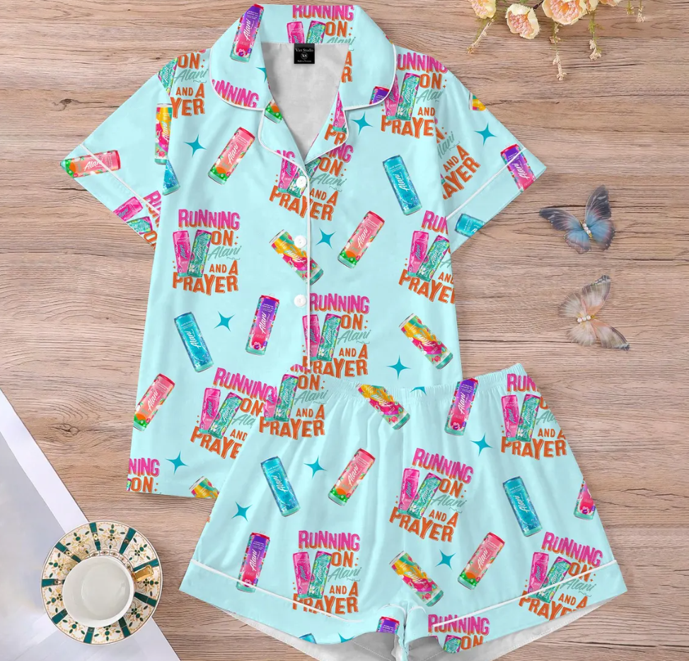 Running On Alani and Chaos Pajamas Set for Women, Coquette Alani Pjs, Funny Energy Drink Pajamas, Chaos Coordinator Pjs, Mental Health Pjs