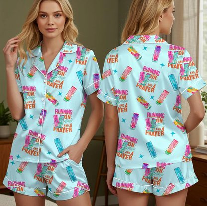 Running On Alani and Chaos Pajamas Set for Women, Coquette Alani Pjs, Funny Energy Drink Pajamas, Chaos Coordinator Pjs, Mental Health Pjs