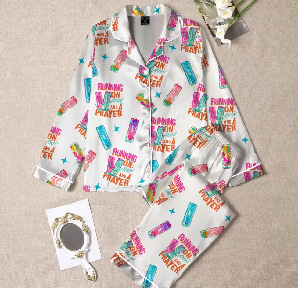 Running On Alani and Chaos Pajamas Set for Women, Coquette Alani Pjs, Funny Energy Drink Pajamas, Chaos Coordinator Pjs, Mental Health Pjs