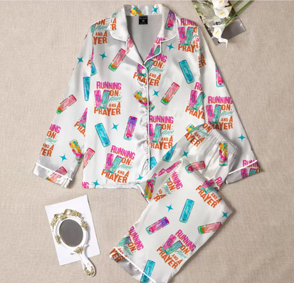 Running On Alani and Chaos Pajamas Set for Women, Coquette Alani Pjs, Funny Energy Drink Pajamas, Chaos Coordinator Pjs, Mental Health Pjs