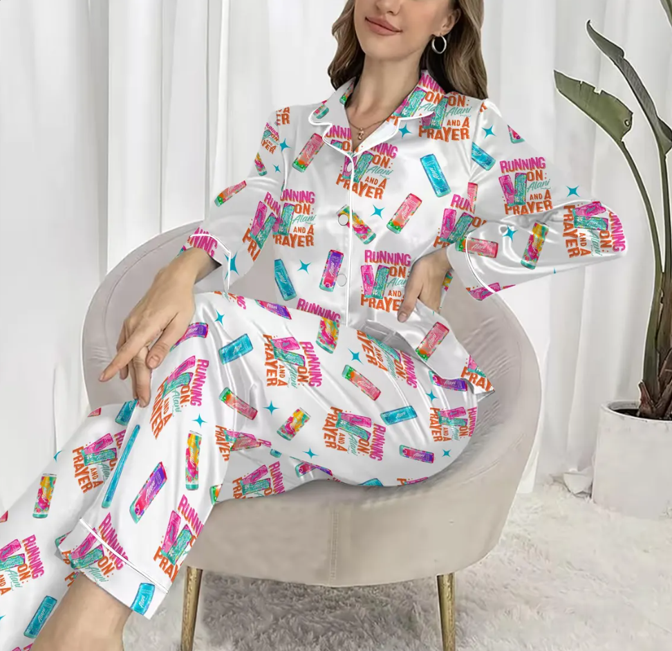 Running On Alani and Chaos Pajamas Set for Women, Coquette Alani Pjs, Funny Energy Drink Pajamas, Chaos Coordinator Pjs, Mental Health Pjs