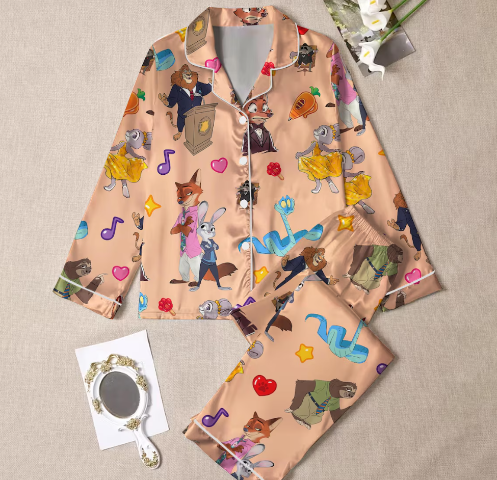 Disneyland Zootopia Nick Wilde Pajamas Set for Women, Judy Hopps and Nick Wilde Pajamas Set, Zootopia 2 2025, Disneyland Family Trip 2025