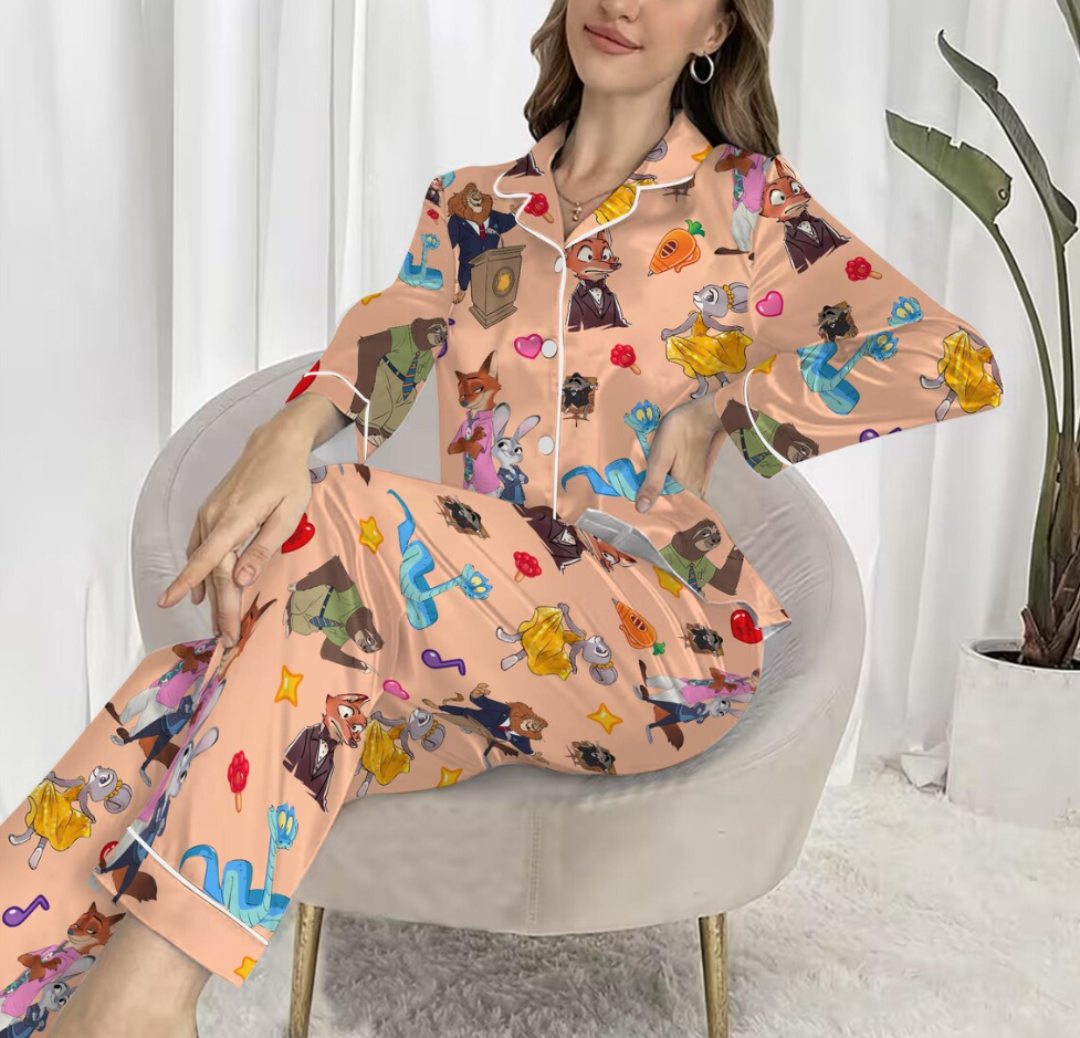Disneyland Zootopia Nick Wilde Pajamas Set for Women, Judy Hopps and Nick Wilde Pajamas Set, Zootopia 2 2025, Disneyland Family Trip 2025