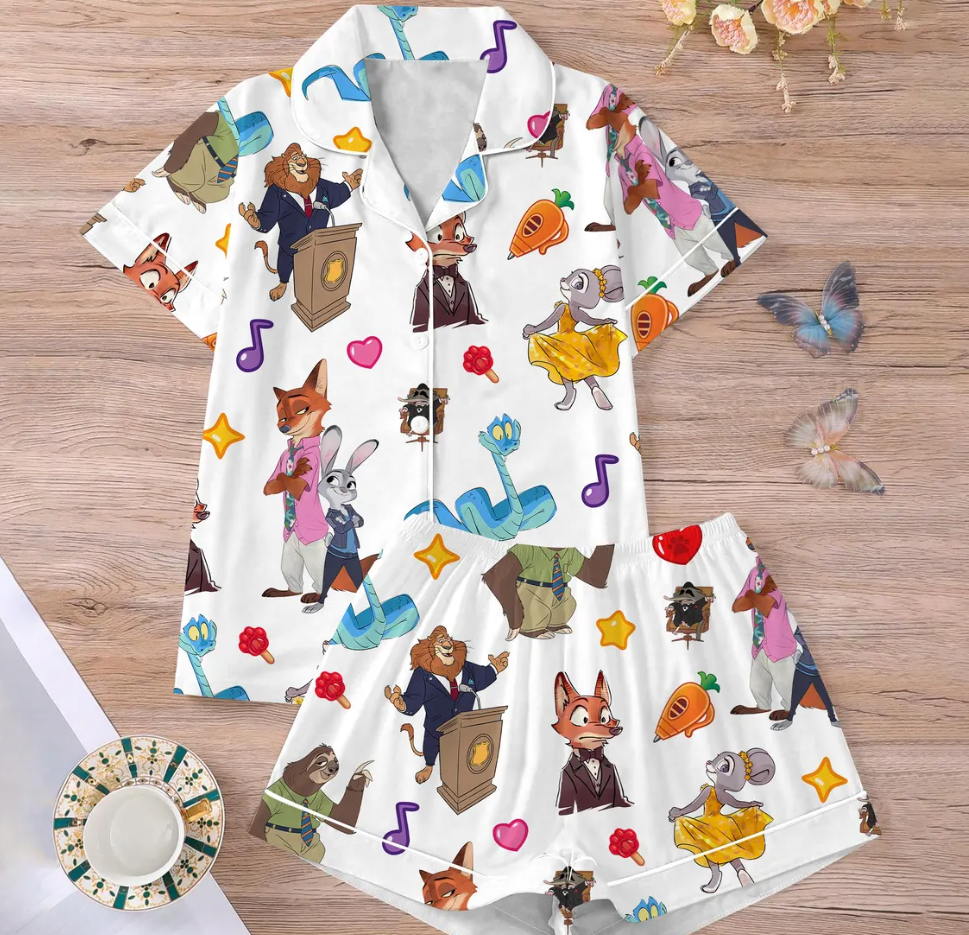 Disneyland Zootopia Nick Wilde Pajamas Set for Women, Judy Hopps and Nick Wilde Pajamas Set, Zootopia 2 2025, Disneyland Family Trip 2025