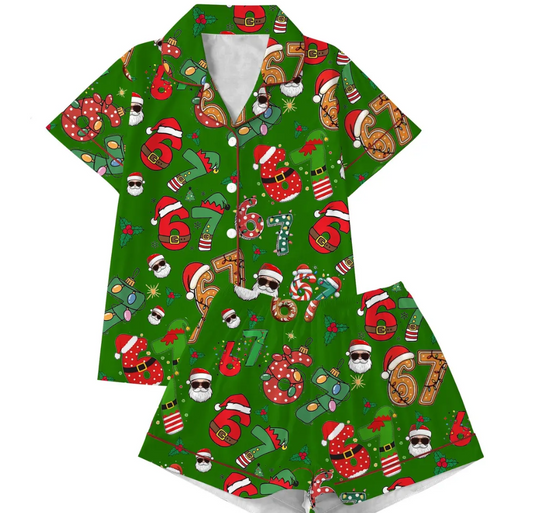 Meme '6 7' Six Seven Christmas Slang Meme For Kids & Adults, Personalized Pajama Set, Six Seven Meme Sweater, Merry Christmas Set, Christmas (Copy)