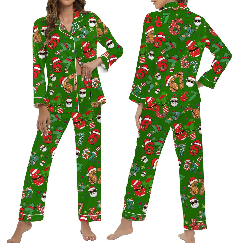 Meme '6 7' Six Seven Christmas Slang Meme For Kids & Adults, Personalized Pajama Set, Six Seven Meme Sweater, Merry Christmas Set, Christmas