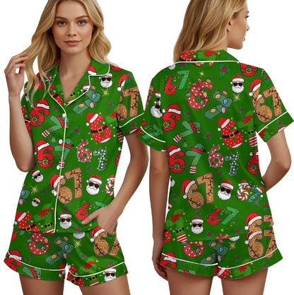 Meme '6 7' Six Seven Christmas Slang Meme For Kids & Adults, Personalized Pajama Set, Six Seven Meme Sweater, Merry Christmas Set, Christmas