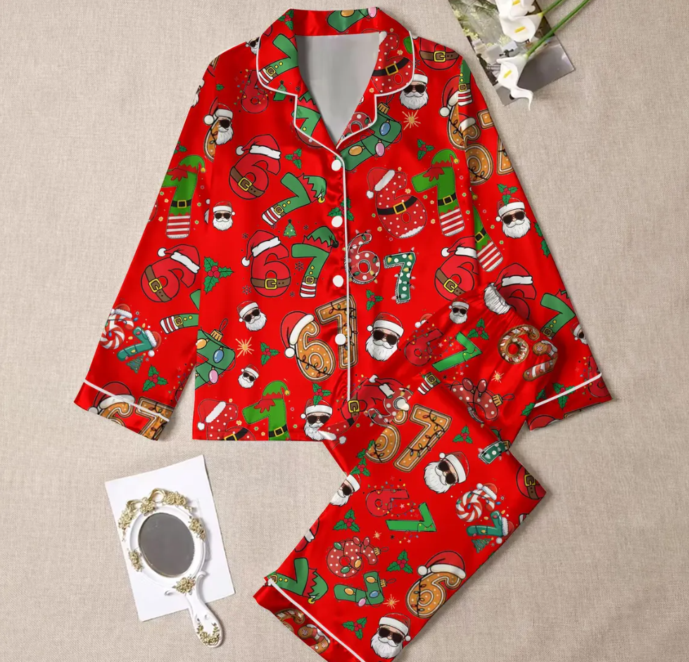 Meme '6 7' Six Seven Christmas Slang Meme For Kids & Adults, Personalized Pajama Set, Six Seven Meme Sweater, Merry Christmas Set, Christmas (Copy)