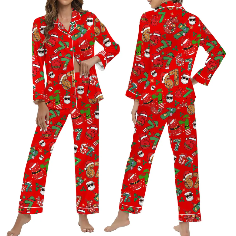 Meme '6 7' Six Seven Christmas Slang Meme For Kids & Adults, Personalized Pajama Set, Six Seven Meme Sweater, Merry Christmas Set, Christmas (Copy)