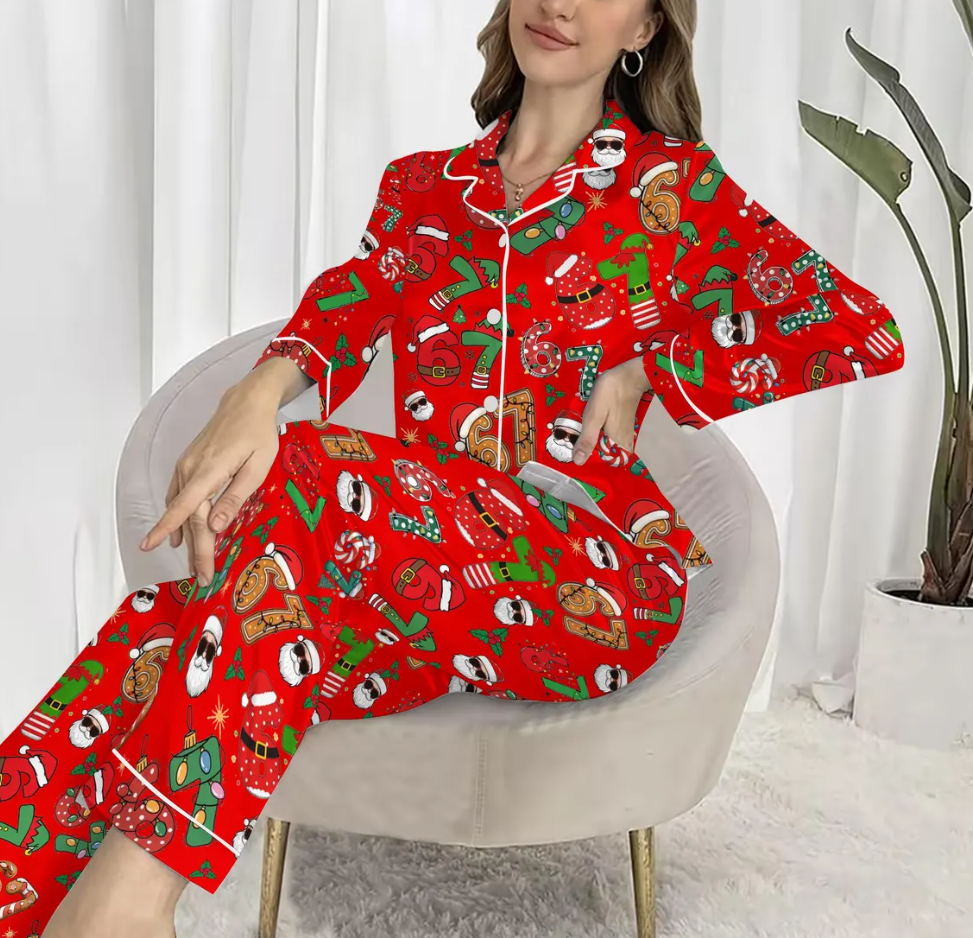 Meme '6 7' Six Seven Christmas Slang Meme For Kids & Adults, Personalized Pajama Set, Six Seven Meme Sweater, Merry Christmas Set, Christmas (Copy)