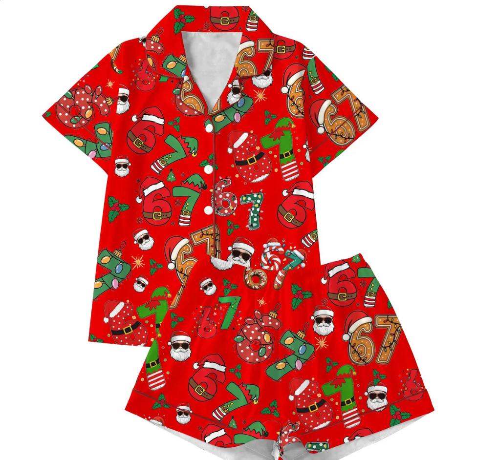 Meme '6 7' Six Seven Christmas Slang Meme For Kids & Adults, Personalized Pajama Set, Six Seven Meme Sweater, Merry Christmas Set, Christmas (Copy)