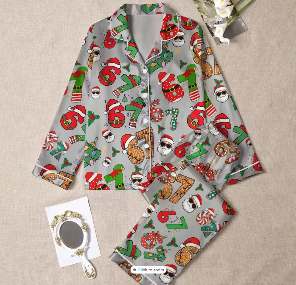 Meme '6 7' Six Seven Christmas Slang Meme For Kids & Adults, Personalized Pajama Set, Six Seven Meme Sweater, Merry Christmas Set, Christmas