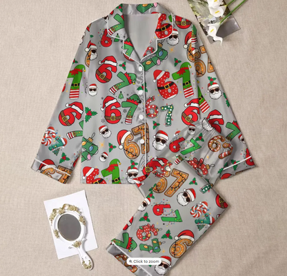 Meme '6 7' Six Seven Christmas Slang Meme For Kids & Adults, Personalized Pajama Set, Six Seven Meme Sweater, Merry Christmas Set, Christmas