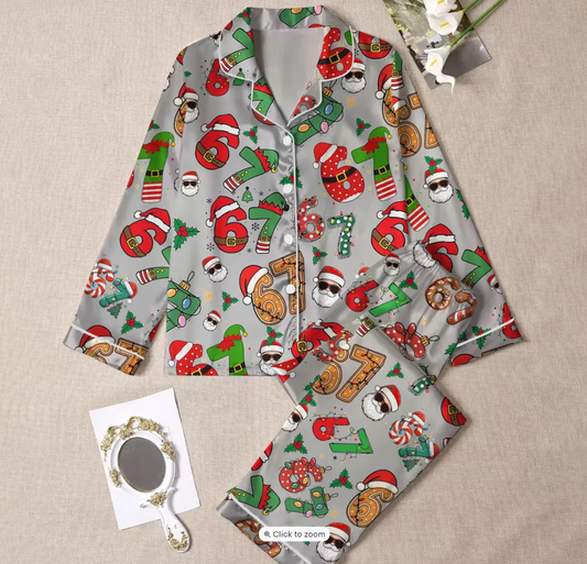 Meme '6 7' Six Seven Christmas Slang Meme For Kids & Adults, Personalized Pajama Set, Six Seven Meme Sweater, Merry Christmas Set, Christmas