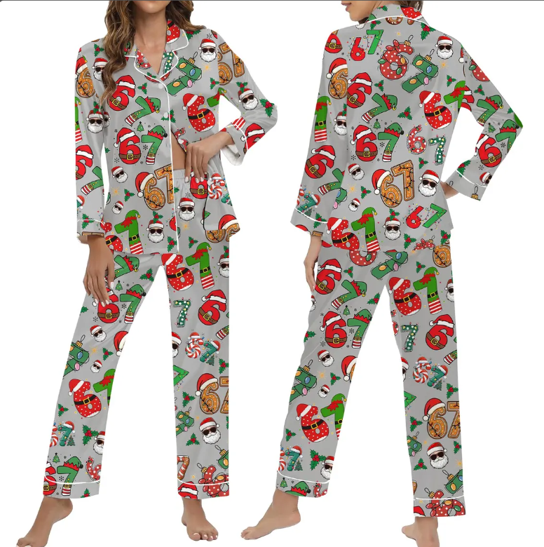 Meme '6 7' Six Seven Christmas Slang Meme For Kids & Adults, Personalized Pajama Set, Six Seven Meme Sweater, Merry Christmas Set, Christmas