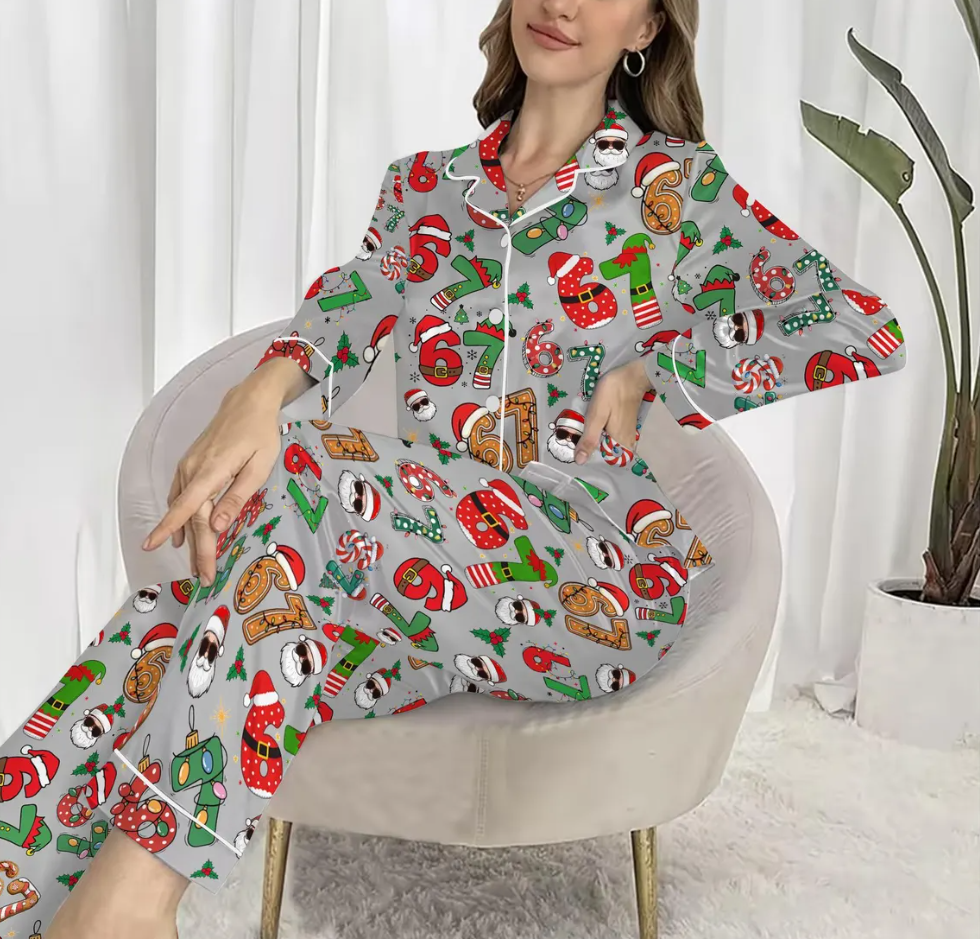 Meme '6 7' Six Seven Christmas Slang Meme For Kids & Adults, Personalized Pajama Set, Six Seven Meme Sweater, Merry Christmas Set, Christmas