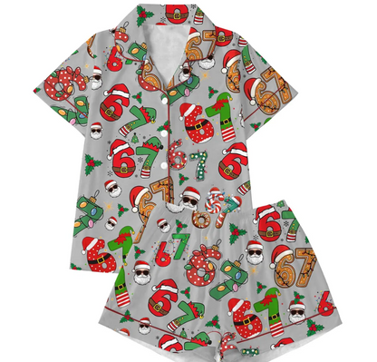 Meme '6 7' Six Seven Christmas Slang Meme For Kids & Adults, Personalized Pajama Set, Six Seven Meme Sweater, Merry Christmas Set, Christmas