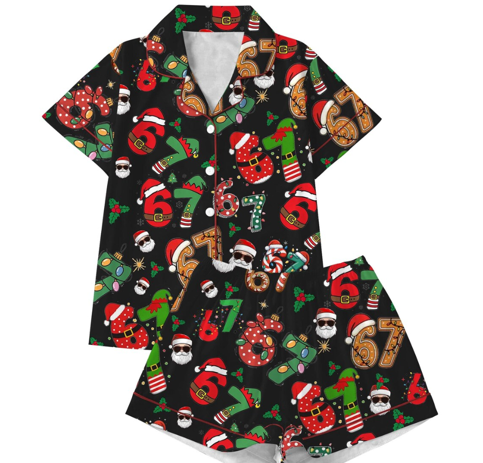 Meme '6 7' Six Seven Christmas Slang Meme For Kids & Adults, Personalized Pajama Set, Six Seven Meme Sweater, Merry Christmas Set, Christmas