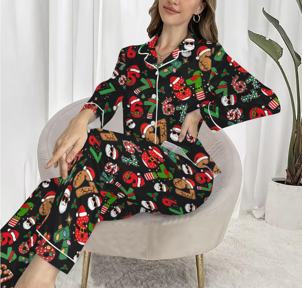 Meme '6 7' Six Seven Christmas Slang Meme For Kids & Adults, Personalized Pajama Set, Six Seven Meme Sweater, Merry Christmas Set, Christmas