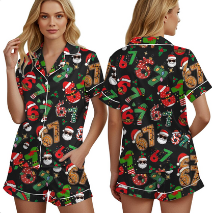 Meme '6 7' Six Seven Christmas Slang Meme For Kids & Adults, Personalized Pajama Set, Six Seven Meme Sweater, Merry Christmas Set, Christmas