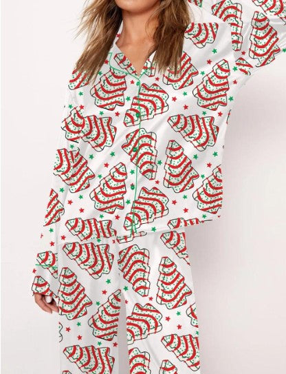 Christmas Tree Cakes Silky Satin Pajama Set