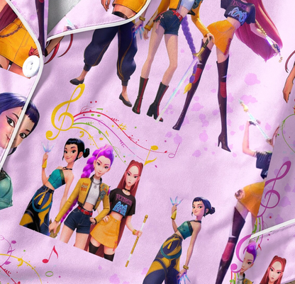 Huntrix Demon Hunters Silky Satin Pajama Set For Women And Kids, Kpop Idol Pajamas, Girl Group Anime Sleepwear Set, Fan Gift PJs