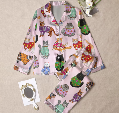 Christmas Cat Pajamas Set for Women, Cat Owner Christmas Gift, Cat Christmas PJS, Christmas PJS, Holiday Pajamas, Christmas Pajamas,Cat Gift