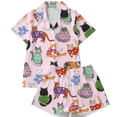 Christmas Cat Pajamas Set for Women, Cat Owner Christmas Gift, Cat Christmas PJS, Christmas PJS, Holiday Pajamas, Christmas Pajamas,Cat Gift