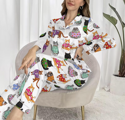 Christmas Cat Pajamas Set for Women, Cat Owner Christmas Gift, Cat Christmas PJS, Christmas PJS, Holiday Pajamas, Christmas Pajamas,Cat Gift