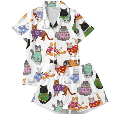 Christmas Cat Pajamas Set for Women, Cat Owner Christmas Gift, Cat Christmas PJS, Christmas PJS, Holiday Pajamas, Christmas Pajamas,Cat Gift