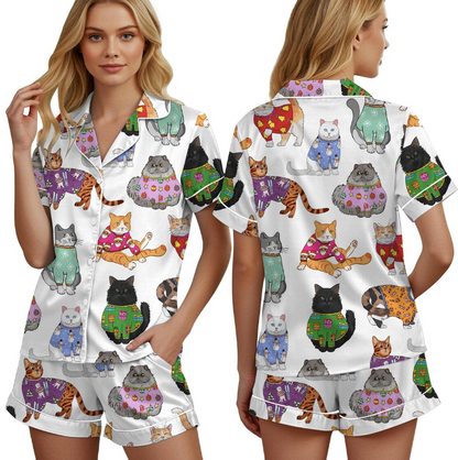 Christmas Cat Pajamas Set for Women, Cat Owner Christmas Gift, Cat Christmas PJS, Christmas PJS, Holiday Pajamas, Christmas Pajamas,Cat Gift