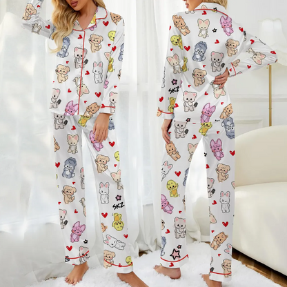 Kawaii SKZoo Satin Pajama Set, Stray Kids Kpop Sleepwear PSN1362