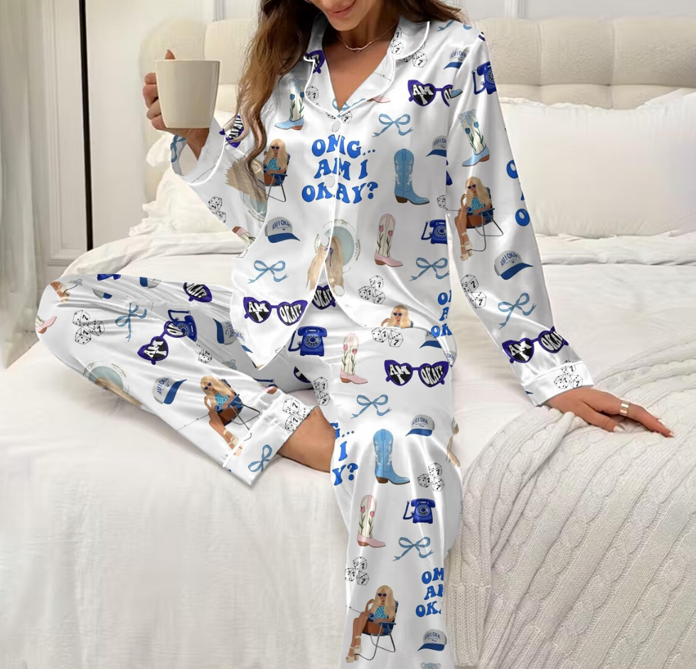 M0rgan WaIIen “Am I Okay” Musical Broadway Satin Pajama Set, M0rgan Fan Souvenir Gift Pajamas, Xmas Sleepwear for Fans