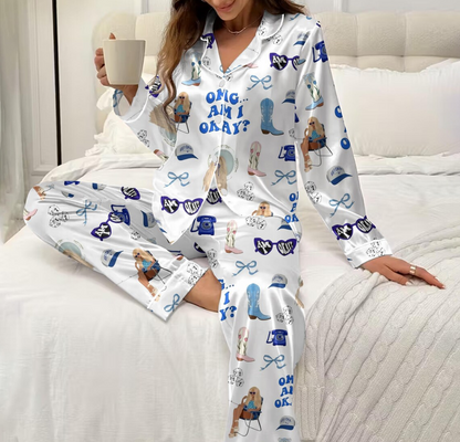 M0rgan WaIIen “Am I Okay” Musical Broadway Satin Pajama Set, M0rgan Fan Souvenir Gift Pajamas, Xmas Sleepwear for Fans