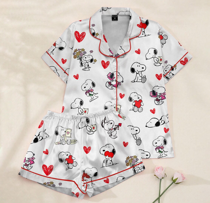 Snoopy Valentine Pajama Set, Cute Snoopy Love PJs, Cartoon Dog Valentine Sleepwear, Cozy Valentines Gift (Copy)