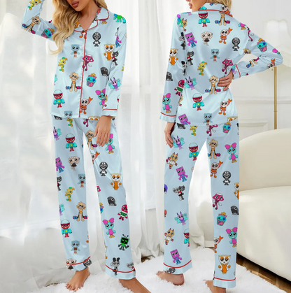 Roblox Dandy’s World Satin Pajama Set, Cute Cartoon Gamer Sleepwear, Gaming PJs Fan Gift for Kids and Adults