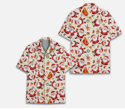 Christmas Shirt Short Sleeve Mens Santa Loud Surf Xmas Hat Party Slay Print