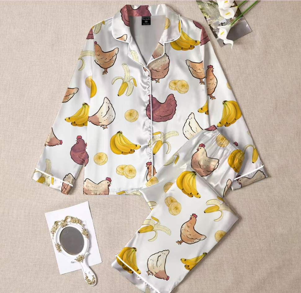 Chicken Banana Pajamas Set for Women, Funny Viral Meme PJs, Chicken Banana Banana Print Sleepwear, Trendy Humor Pajamas, Unisex Gift