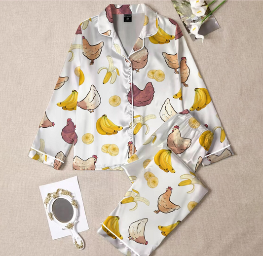 Chicken Banana Pajamas Set for Women, Funny Viral Meme PJs, Chicken Banana Banana Print Sleepwear, Trendy Humor Pajamas, Unisex Gift