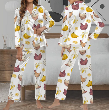 Chicken Banana Pajamas Set for Women, Funny Viral Meme PJs, Chicken Banana Banana Print Sleepwear, Trendy Humor Pajamas, Unisex Gift