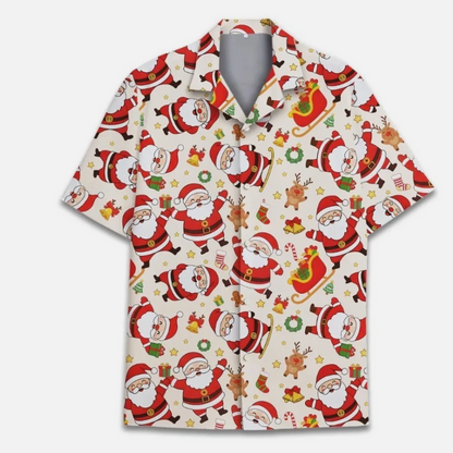 Christmas Shirt Short Sleeve Mens Santa Loud Surf Xmas Hat Party Slay Print