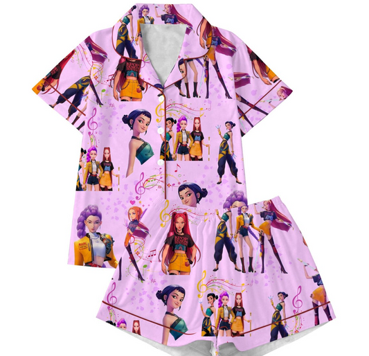 Huntrix Demon Hunters Silky Satin Pajama Set for Women and Kids, K-Pop Idol Inspired PJs, Girl Group Anime Sleepwear, Cozy Fan Gift Outfit