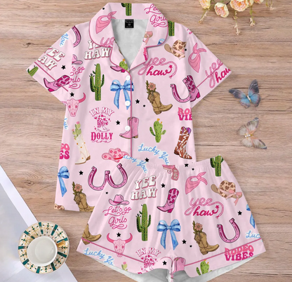Pink Cowgirl Boots and Hat Pajamas Set, Western Country Cowgirl Sleepwear, Cute Boots and Hats PJs, Cozy Lounge Set, Trendy Gift for Her