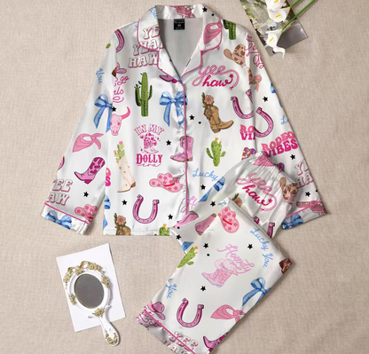 Pink Cowgirl Boots and Hat Pajamas Set, Western Country Cowgirl Sleepwear, Cute Boots and Hats PJs, Cozy Lounge Set, Trendy Gift for Her