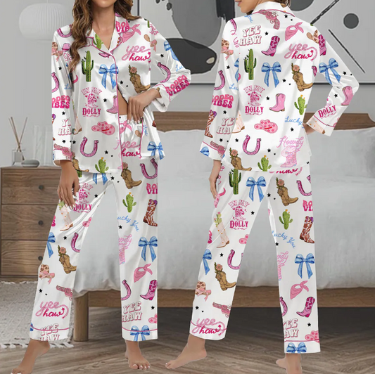Pink Cowgirl Boots and Hat Pajamas Set, Western Country Cowgirl Sleepwear, Cute Boots and Hats PJs, Cozy Lounge Set, Trendy Gift for Her