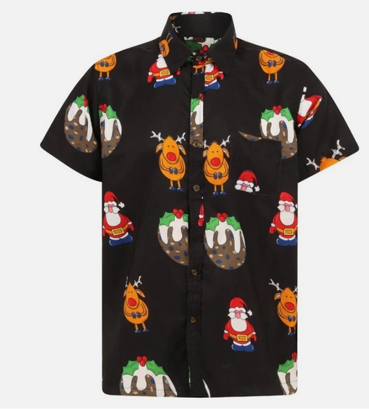 Christmas Shirt Short Sleeve Mens Santa Loud Surf Xmas Hat Party Slay Print