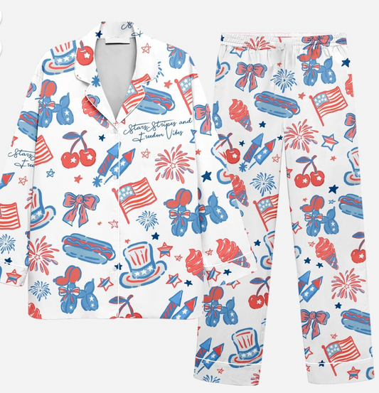 Merica 4th of July Pajamas Set, America Freedom Holiday PJs, Red White Blue Women Sleepwear, Patriotic Liberty Pajamas, Festive comfy PJs