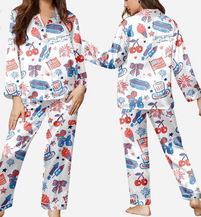 Merica 4th of July Pajamas Set, America Freedom Holiday PJs, Red White Blue Women Sleepwear, Patriotic Liberty Pajamas, Festive comfy PJs
