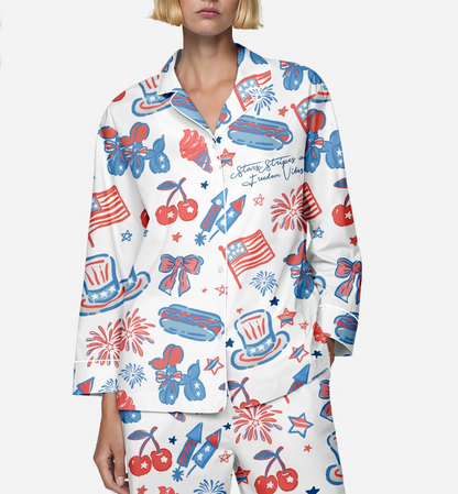 Merica 4th of July Pajamas Set, America Freedom Holiday PJs, Red White Blue Women Sleepwear, Patriotic Liberty Pajamas, Festive comfy PJs